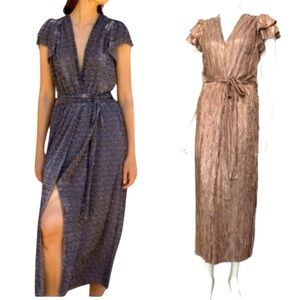 NEW Sabina Musayev Bronze Ruffles Sleeve Vneck Maxi Dress Size S
